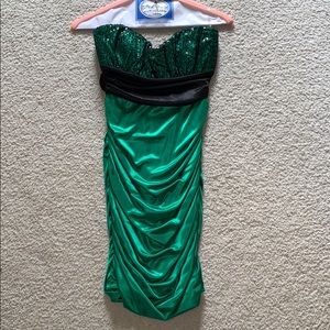 Emerald Green Body Con Dress w/ Black Sequins